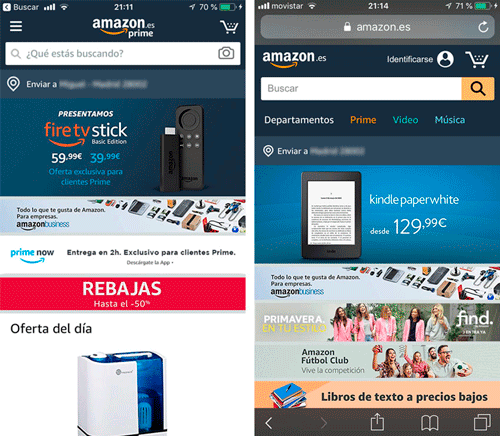 App y versión móvil de Amazon